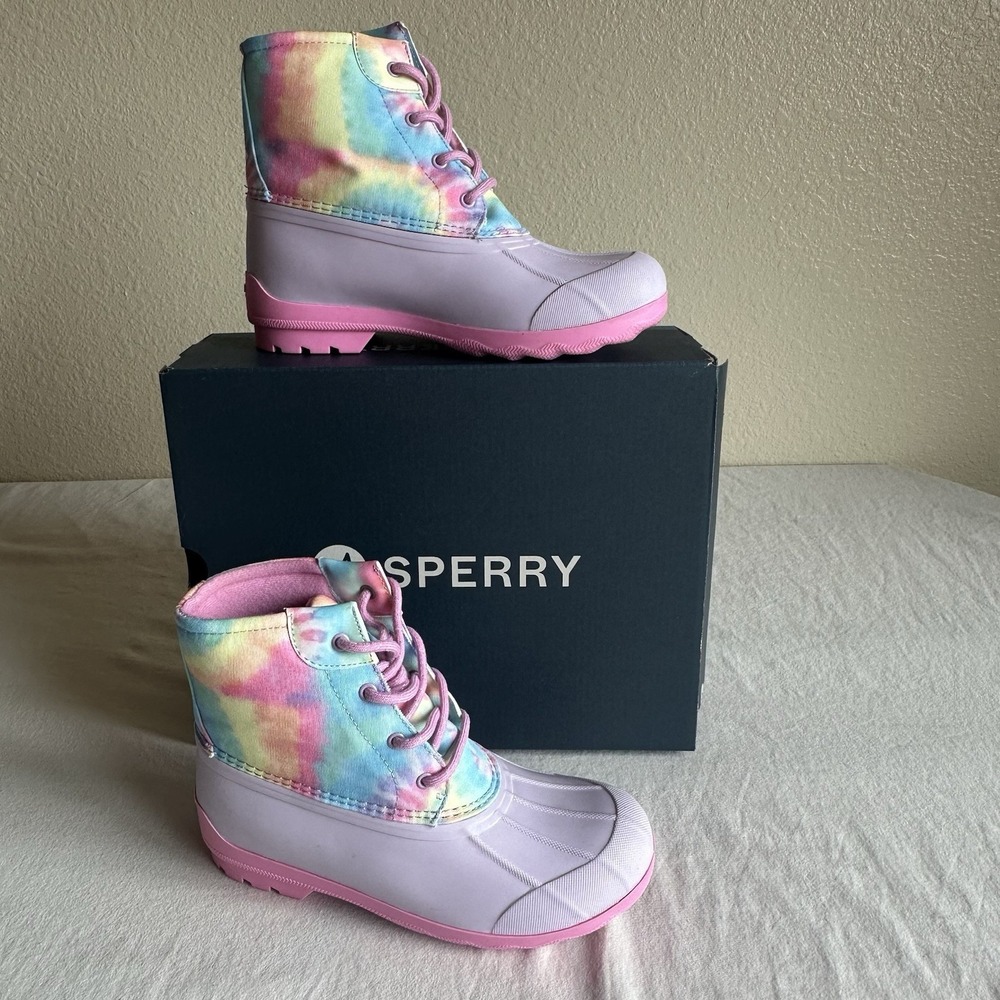 Sperry Port Boot Rain Weather Duck Boots Tie Dye Pastel Rainbow New‎ In Box 5Y